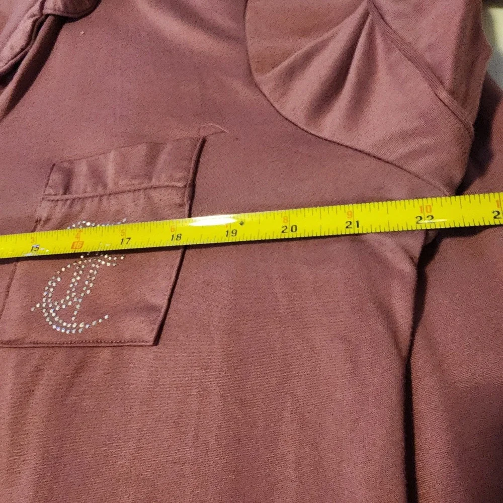 Juicy Couture Long‎ Pant Pajama Set Studded Mauve Sz L. Short Sleeve Button Up
